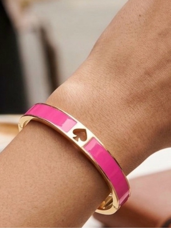 kate spade Jewelry - Kate Spade New York Pink Enamel Hinged Bangle Bracelet w/ Black Dust Bag